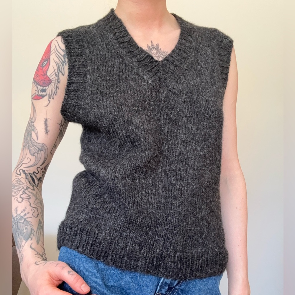 Charcoal Black V-Neck Knit Sweater Vest